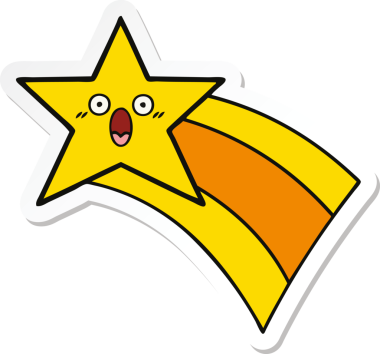 Bir insan tarafından çizilmiş gökkuşağı yıldızı resimli şirin bir çizgi film çıkartması.