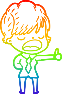 Gökkuşağı gradyan çizgi çizimi bir insan tarafından çizilmiş bir karikatür kadın