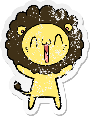 Bir insan tarafından çizilmiş mutlu çizgi film aslanının sıkıntılı çıkartması.