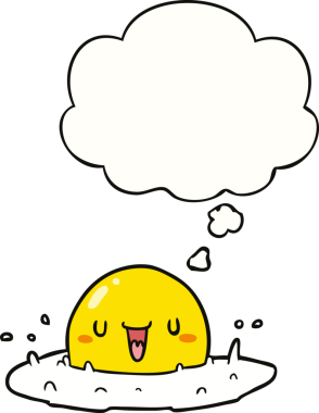 Bir insan tarafından çizilmiş düşünce baloncuklu kızarmış yumurta.