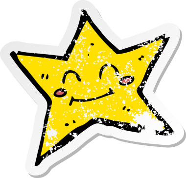 Bir insan tarafından çizilmiş bir çizgi film yıldızının gerilimli çıkartması.