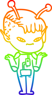 Gökkuşağı gradyan çizgisi bir insan tarafından çizilmiş şirin bir uzaylı kızın çizimi.