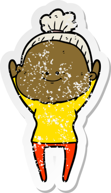 Bir insan tarafından çizilmiş mutlu, yaşlı bir kadının sıkıntılı çıkartması.