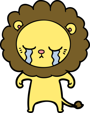 Bir insan tarafından çizilmiş ağlayan çizgi film aslanı.