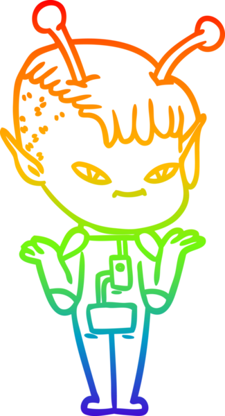 Gökkuşağı gradyan çizgisi bir insan tarafından çizilmiş şirin bir uzaylı kızın çizimi.