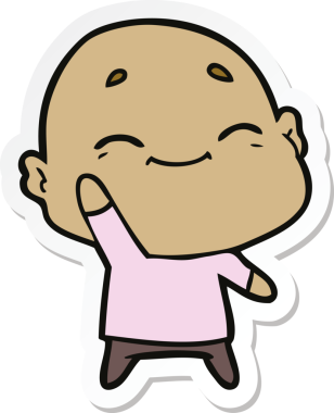 Bir insan tarafından çizilmiş mutlu, kel bir adamın çıkartması.