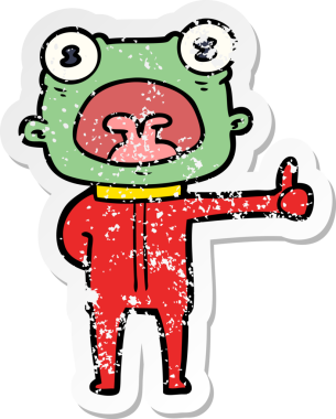 Bir insan tarafından çizilmiş garip uzaylı karikatürünün sıkıntılı çıkartması.