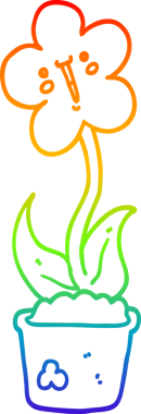 Gökkuşağı gradyan çizgisi. Bir insan tarafından çizilmiş şirin bir karikatür çiçeği.