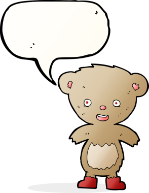 Bir insan tarafından çizilmiş konuşma balonlu oyuncak ayı.