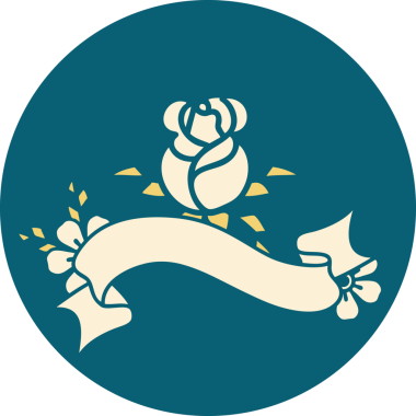 bir insan tarafından çizilmiş tek bir gül sancağıyla dövme stili simgesi