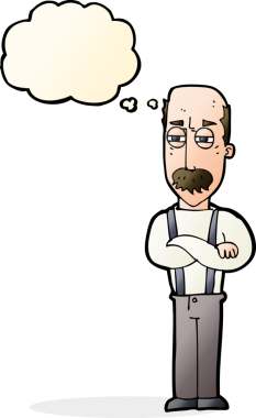 Bir insan tarafından çizilen düşünce baloncuğuyla yaşlı bir adamı sinirlendiren çizgi film.