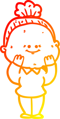 Bir insan tarafından çizilmiş mutlu, yaşlı bir kadının sıcak çizgi çizimi.