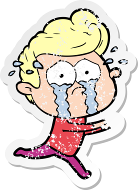 Bir insan tarafından çizilmiş, ağlayan bir karikatür çıkartması.