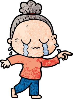 Bir insan tarafından çizilmiş ağlayan yaşlı kadın çizgi filmi.