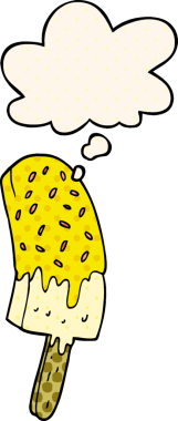 çizgi roman tarzında bir insan tarafından çizilmiş düşünce balonlu dondurma lolipopu.