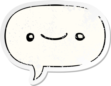 Mutlu karikatür yüzü, bir insan tarafından çizilmiş sıkıntılı eski bir çıkartma.