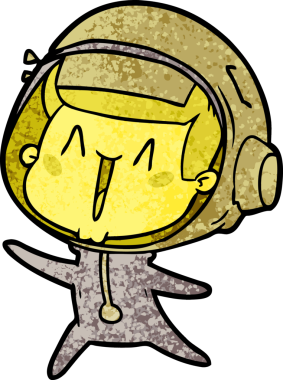 Bir insan tarafından çizilen mutlu astronot çizgi filmi.