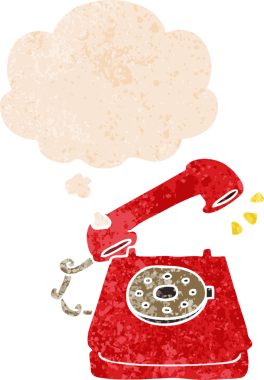 Düşünce baloncuklu çizgi film çalan telefon bir insan tarafından çizilmiş rahatsız edilmiş retro dokuma tarzı