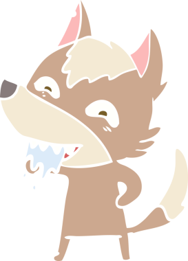 Düz renkli çizgi film aç kurt bir insan tarafından çizilmiş.