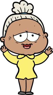 Bir insan tarafından çizilmiş mutlu yaşlı kadın çizgi filmi.