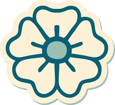 Bir insan tarafından çizilmiş geleneksel bir çiçek stiliyle dövme çıkartması.