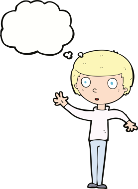 Bir insan tarafından çizilmiş düşünce balonlu çizgi film çocuğu.