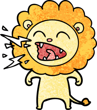 Bir insan tarafından çizilmiş kükreyen aslan çizgi filmi.