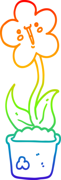 Gökkuşağı gradyan çizgisi. Bir insan tarafından çizilmiş şirin bir karikatür çiçeği.