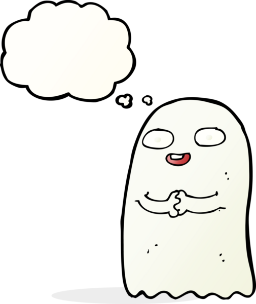 Bir insan tarafından çizilmiş düşünce baloncuklu komik çizgi film hayaleti.