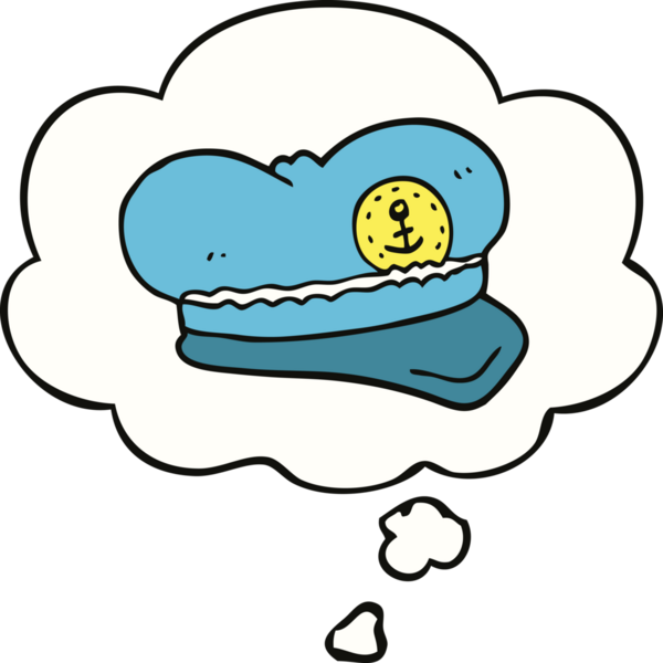 Bir insan tarafından çizilmiş düşünce balonlu denizci şapkası.