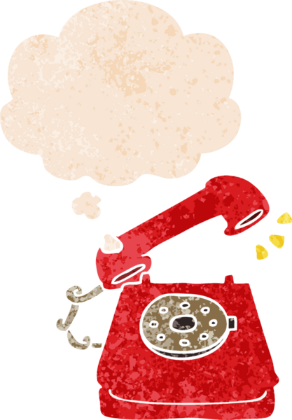 Düşünce baloncuklu çizgi film çalan telefon bir insan tarafından çizilmiş rahatsız edilmiş retro dokuma tarzı