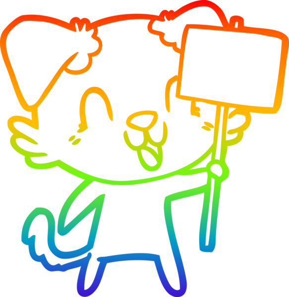 Gökkuşağı gradyan çizgisi, gülen bir köpeğin insan tarafından çizilmiş bir tabelgesi.