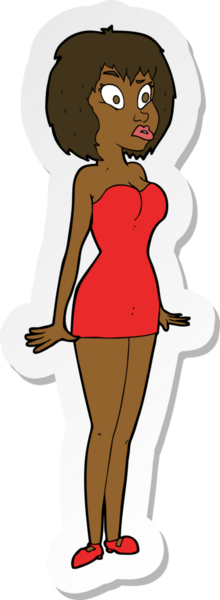 Bir insan tarafından çizilmiş kısa elbiseli bir karikatür çıkartması.