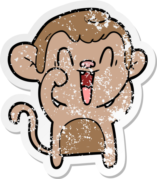 Bir insan tarafından çizilmiş gülen maymunun sıkıntılı çıkartması.