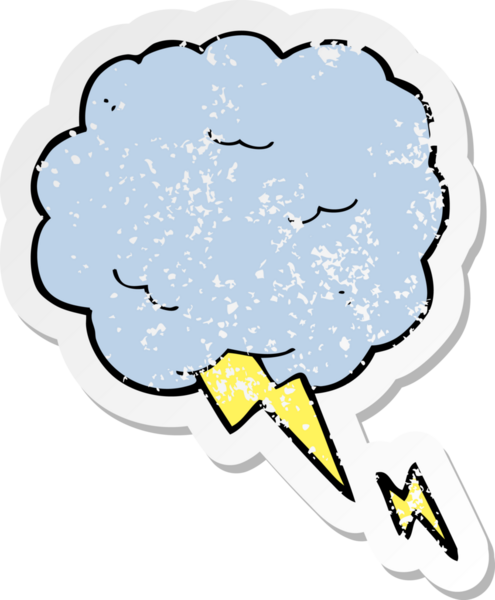 Bir insan tarafından çizilmiş bir karikatür gökgürültüsü sembolünün gerilemiş etiketi.