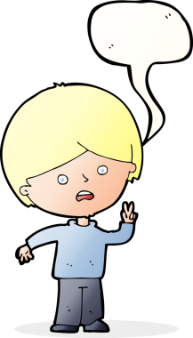 çizgi film mutsuz çocuk bir insan tarafından çizilmiş konuşma balonuyla barış işareti veriyor