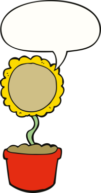 Bir insan tarafından çizilmiş konuşma baloncuğu olan sevimli bir karikatür çiçeği.