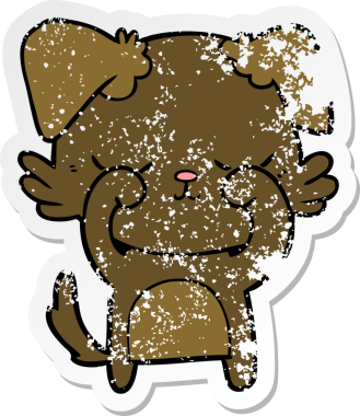 Bir insan tarafından çizilmiş şirin bir köpeğin sıkıntılı çıkartması.