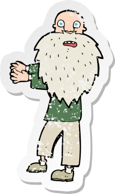 Bir insan tarafından çizilmiş sakallı yaşlı bir adamın retro sıkıntılı çıkartması.