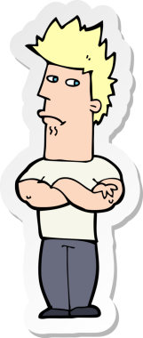 Bir insan tarafından çizilmiş somurtkan bir karikatür adamın çıkartması.