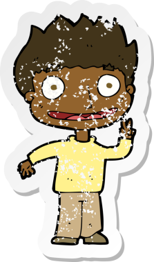 Bir insan tarafından çizilen mutlu çocuk çizgi filminin kederli retro yapıştırması.