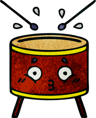 Bir insan tarafından çizilmiş eski grunge desenli davul karikatürü.