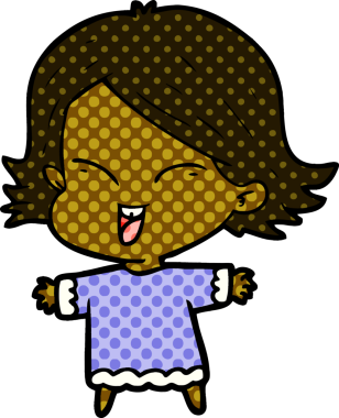 Bir insan tarafından çizilmiş mutlu çizgi film kızı.