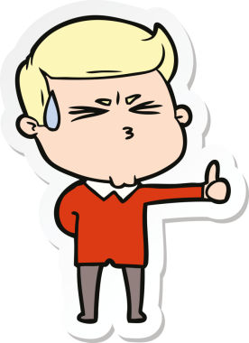 Bir insan tarafından çizilmiş terleyen bir karikatür adamın çıkartması.