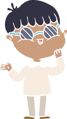 Bir insan tarafından çizilmiş gözlük takan düz renkli çizgi film çocuğu.