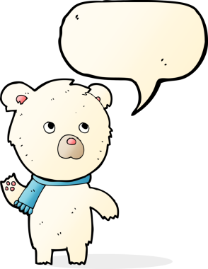 Bir insan tarafından çizilmiş konuşma baloncuklu şirin kutup ayısı.