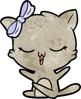 Bir insan tarafından çizilmiş kafasında yay olan çizgi film kedisi.