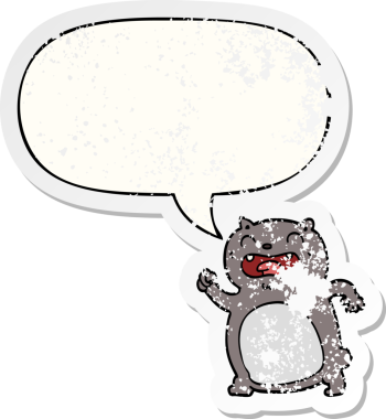 Konuşma baloncuğu olan çizgi film kedisi bir insan tarafından çizilmiş sıkıntılı eski bir çıkartma