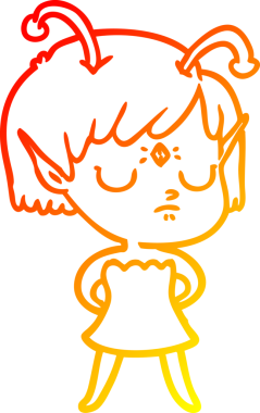 Bir insan tarafından çizilmiş bir uzaylı kız çizgi çizimi.