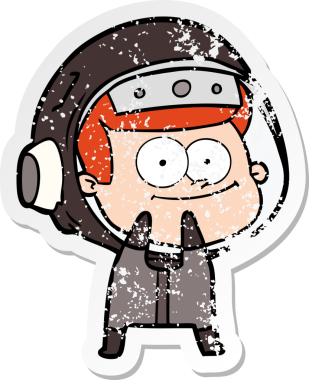Bir insan tarafından çizilmiş mutlu bir astronot karikatürü.